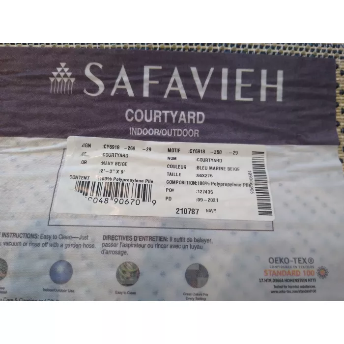 Safavieh Courtyard Geometric Navy & Beige Indoor / Outdoor Area Rug - Runner 2ft3in x 9ft