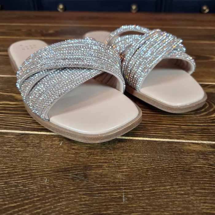 Women's Felicia Rhinestone Slide Sandals Silver SZ 7