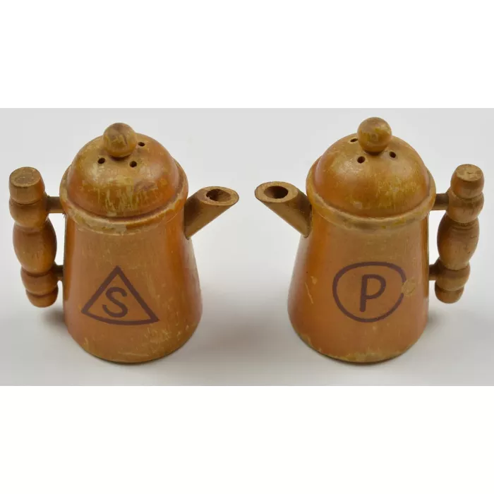 Vintage Wood Tea Pots Salt & Pepper Shakers - 3" Tall
