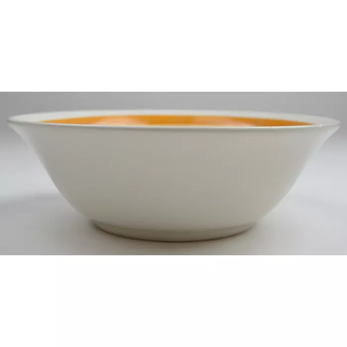 White Pottery With Orange Bands Vegetable Bowl - 9.375" Round