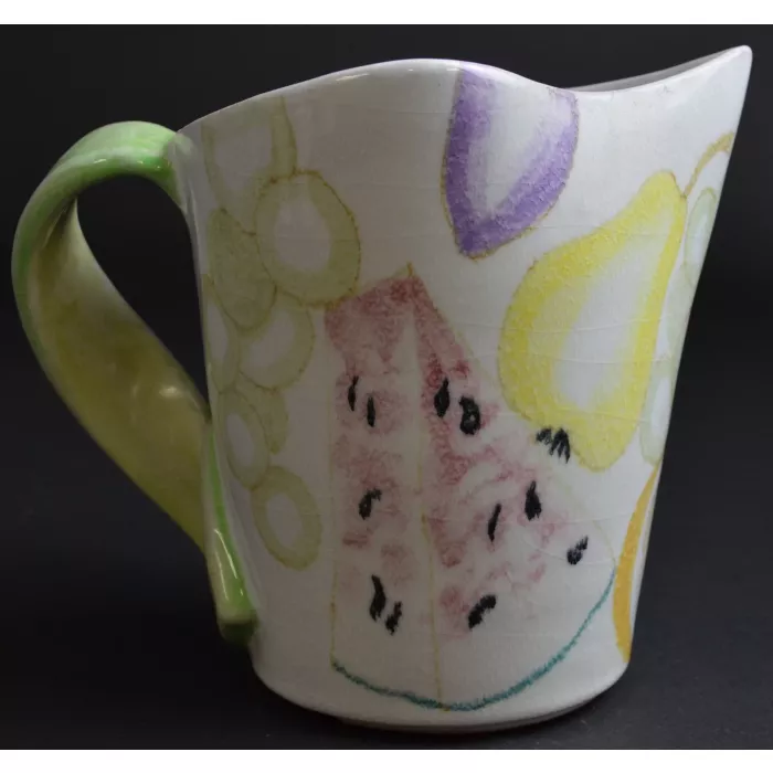 Hand Painted Fruit Pattern Pitcher And 4 Tumblers From Italy - No. 453