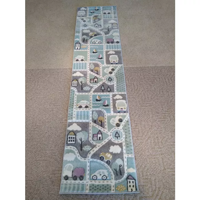 Safavieh Carousel Kids Gray / Light Blue Area Rug Childs Bedroom Runner 2ft x 8ft