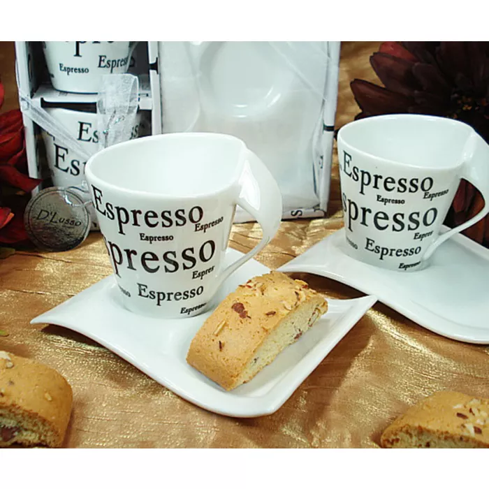 D'Lusso Designs Four Piece Espresso Design Biscotti Saucer Espresso Set