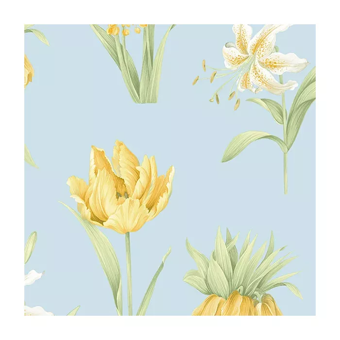 Botanical Floral Wallpaper Blue, Green, Yellow Norwall Wallcovering PA34238