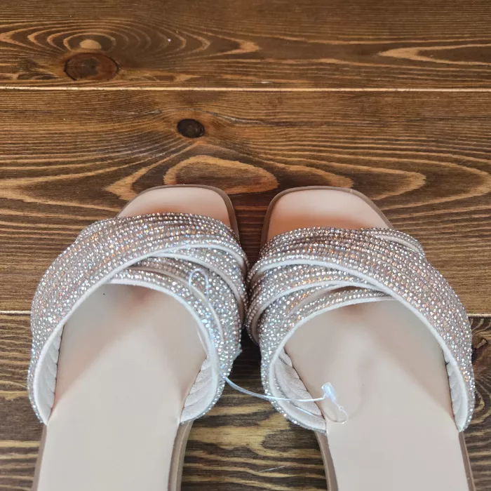Women's Felicia Rhinestone Slide Sandals Silver SZ 7