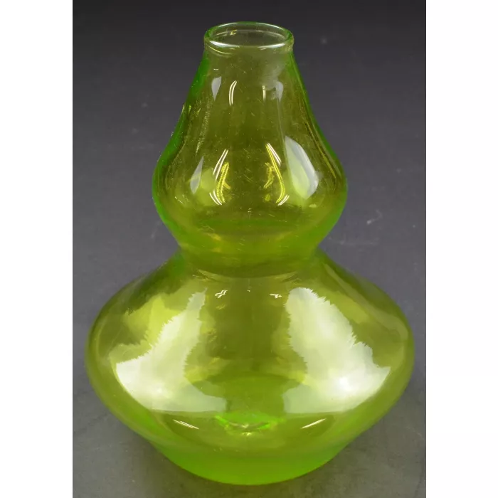 Vintage Hand Blown Glass Vaseline Color Flower Vase - 8" Tall
