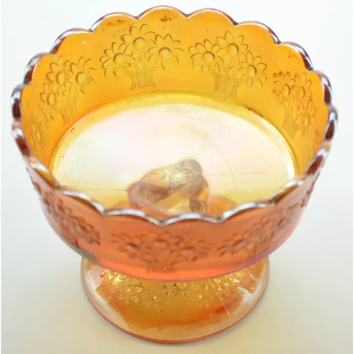 Vintage Marigold Floral Pattern Compote - 3" Tall - Set Of Two