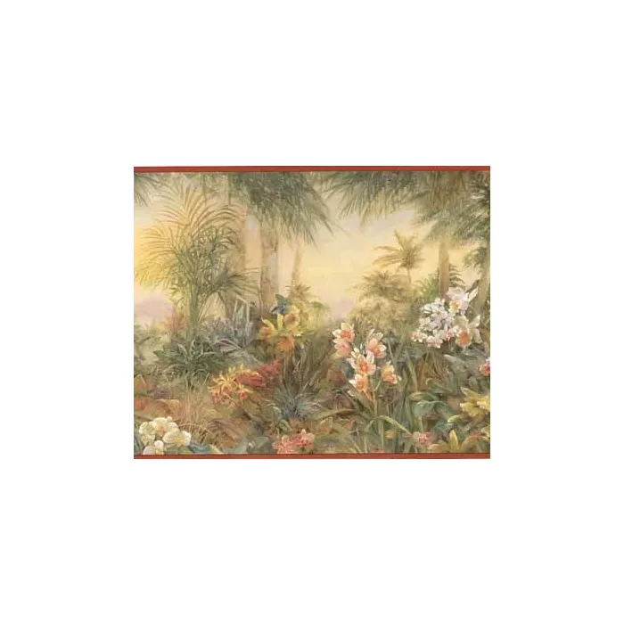 Mix of Tropical Flowers Wallpaper Border