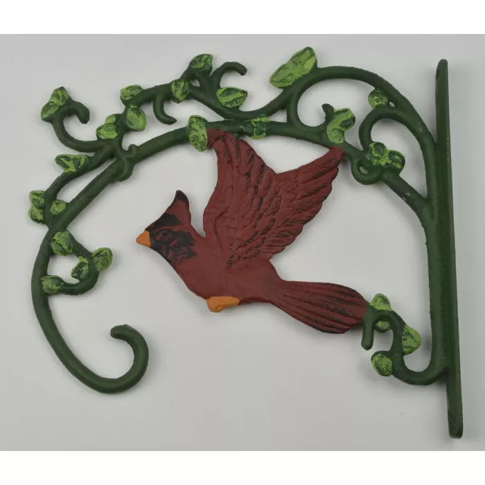 Cast Iron Plant Hanger Hook - Cardinal In Flight - 10" Tall