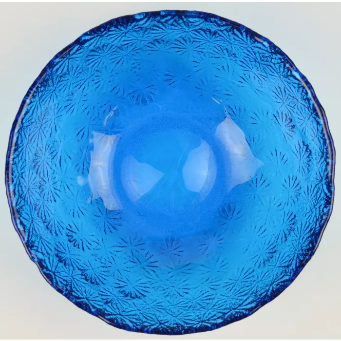 Blue Glass Decorative Bowl - Snowflake Pattern - 9.75" Wide