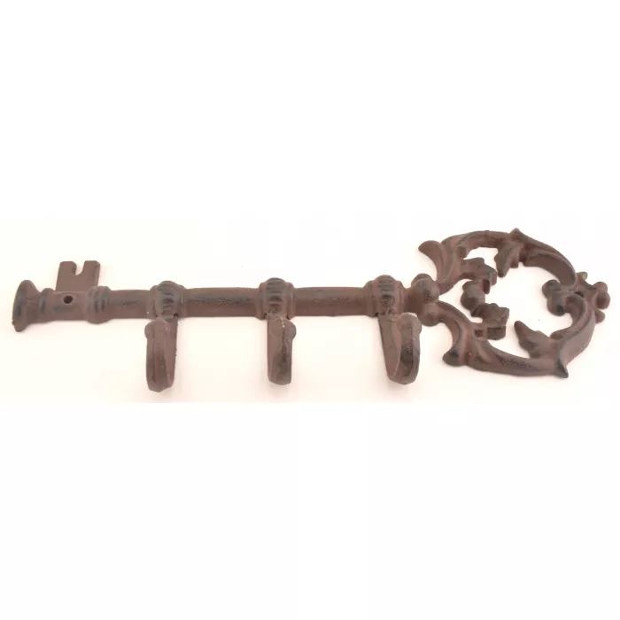 Cast Iron Wall Hook Rack - Antique Skeleton Key Style - 3 Hooks