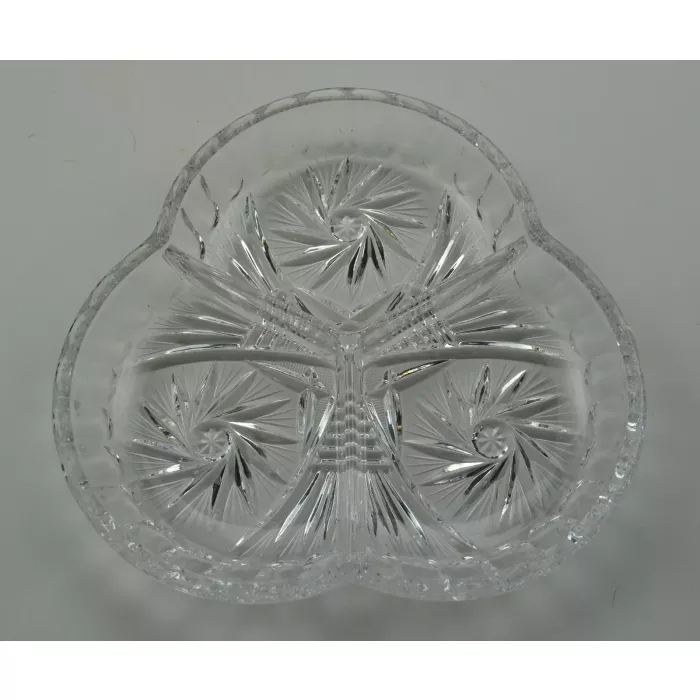 Crystal 3 Part Divided Relish Dish - Pinwheel Pattern