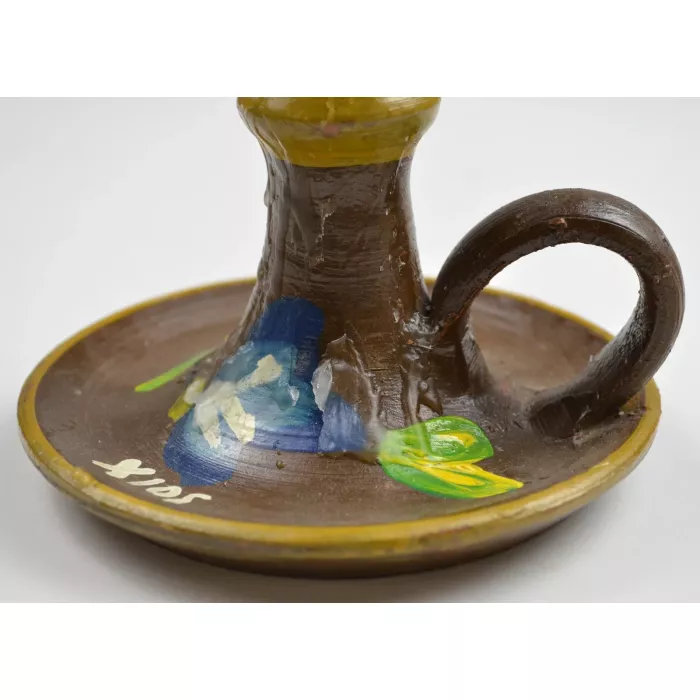 Vintage Handmade & Hand Painted Single Light Pottery Candlestick Holder