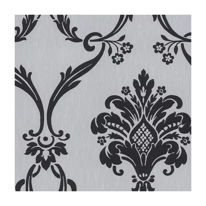 Flock Damask Wallpaper Silver, Black Norwall Wallcovering CS27371