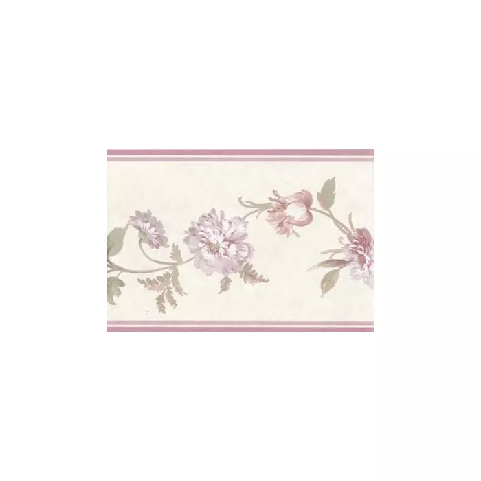 Pink Flower Floral Vine Textured Wallpaper Border - Sunworthy