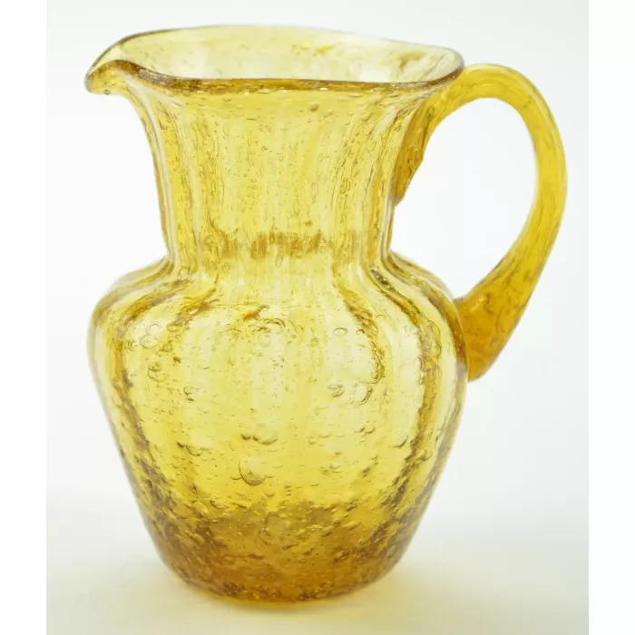 Vintage Amber Crackle Glass Pitcher - 3.5" Tall