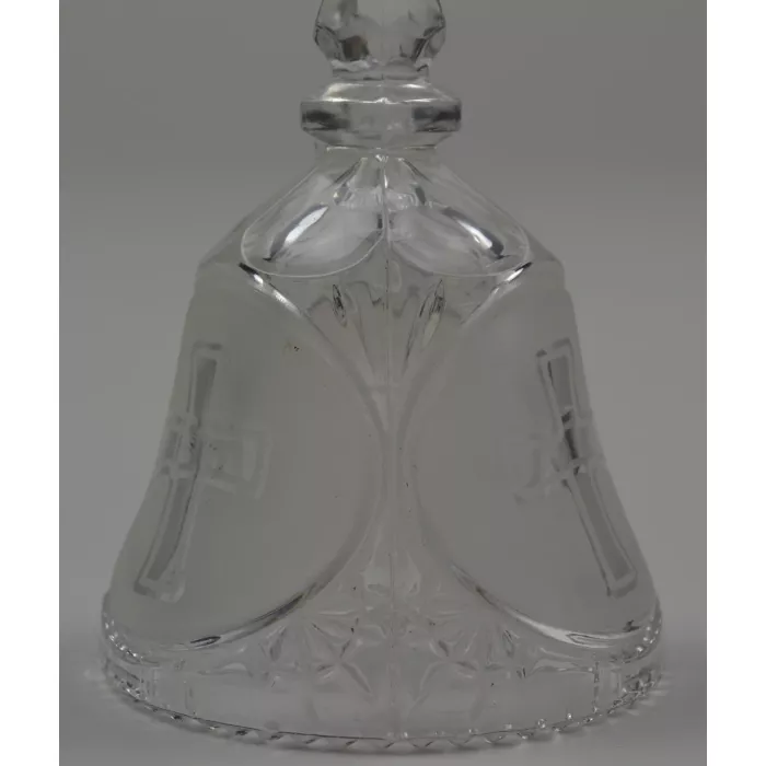 Clear Pressed Glass Bell With Etched Cross Pattern - 5.5" Tall