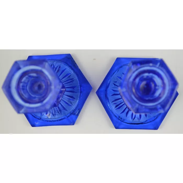 Vintage Cobalt Blue Glass Single Light Candlestick Holders - Set Of Two