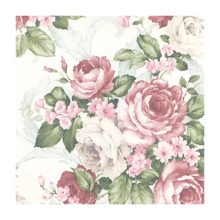 Grand Floral Wallpaper Dark Pink, Light Green, Turquoise Norwall Wallcovering CH22531