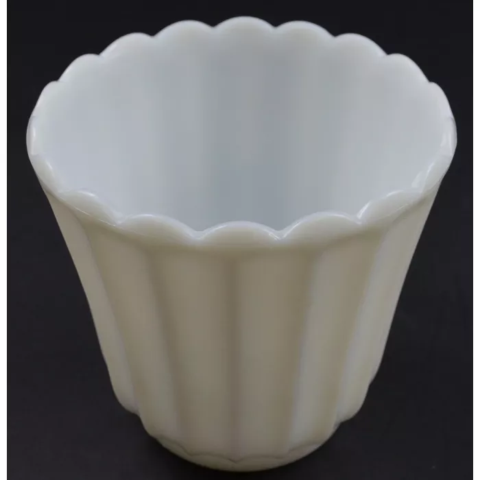 Vintage Fluted Milk Glass Scalloped Edge Planter - 5.25" Tall