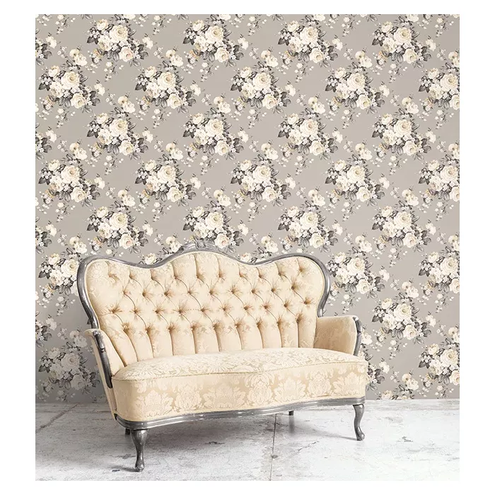 Grand Floral Wallpaper Grey, Beige Norwall Wallcovering MH36505