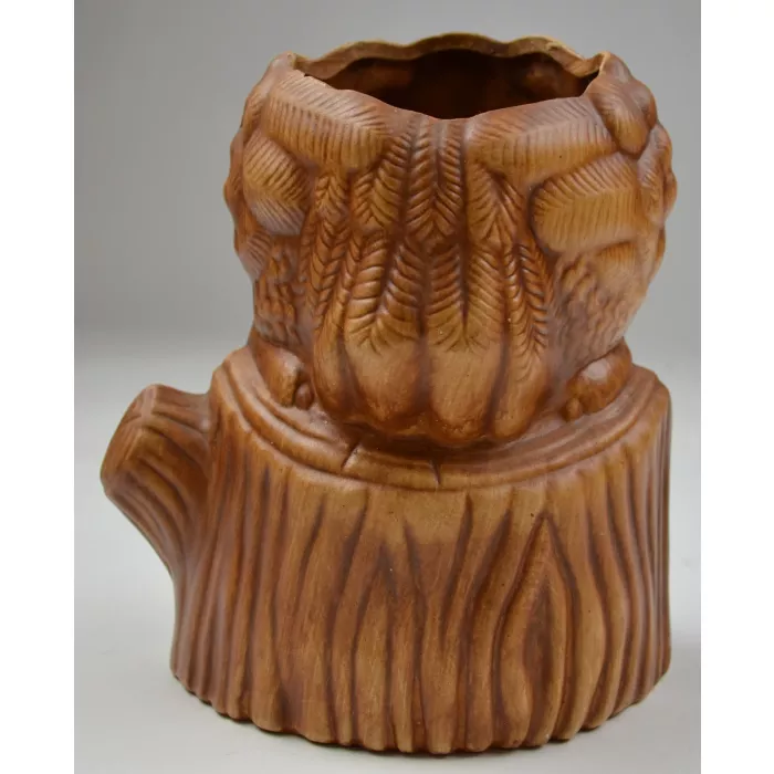 Brown Owl Perched On Tree Ceramic Planter - 7" Tall