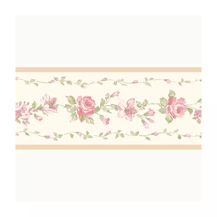Red Rose Wallpaper Border Beige, Pink Norwall Wallcovering PP79471