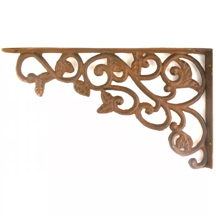 Wall Shelf Bracket - Ornate Leaf Pattern - Cast Iron - 12.5"