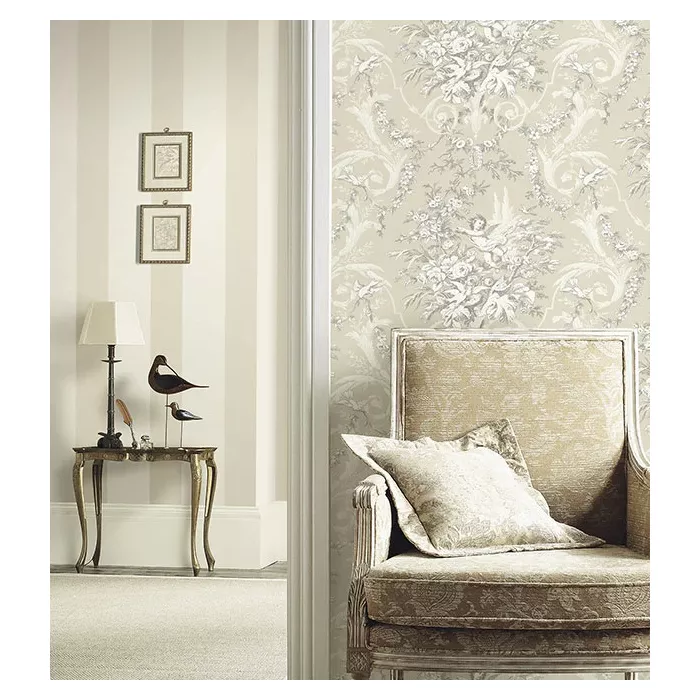 Fabric Toile Wallpaper Stone, Lt. Grey Norwall Wallcovering CH22540
