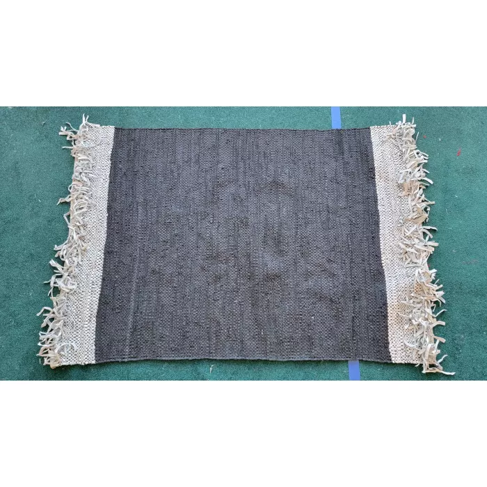 Stadler Handwoven Flatweave Vintage Leather Light Gray/Black Area Rug - Rectangle 4ft x 6ft