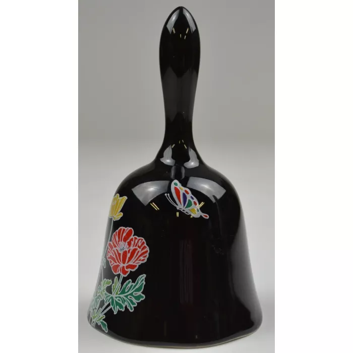 Black Ceramic Bell - Butterfly & Floral Pattern - 5.25" Tall