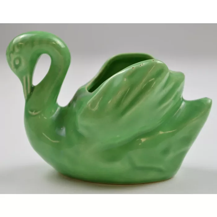 Vintage Green Swan Planter - Pottery - 3" Tall