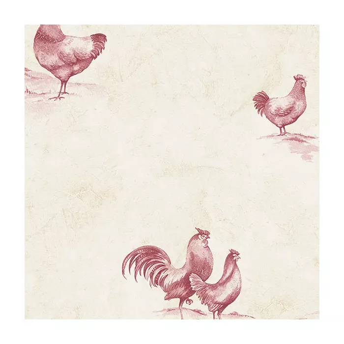 Rooster Wallpaper Beige and Burgundy - Norwall Wallcoverings