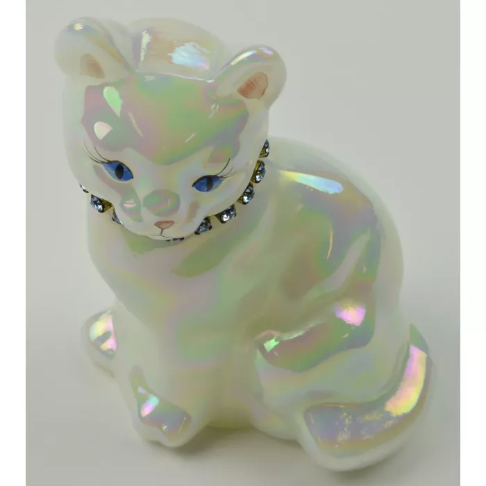 Fenton Art Glass - March Cat Figurine - Iridized (Carnival) Glass - T. Watson
