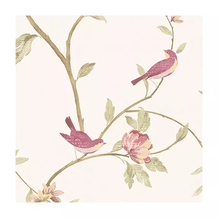 Floral Bird Sidewall Wallpaper Raspberry, Cream Norwall Wallcovering CG28803