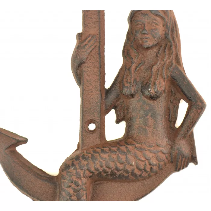 Metal Indoor / Outdoor Wall Hanging - Mermaid On An Anchor - Rust Finish