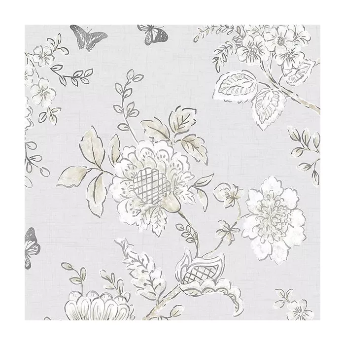 Butterfly Toile Wallpaper Grey, Beige, Dove Norwall Wallcovering FH37538