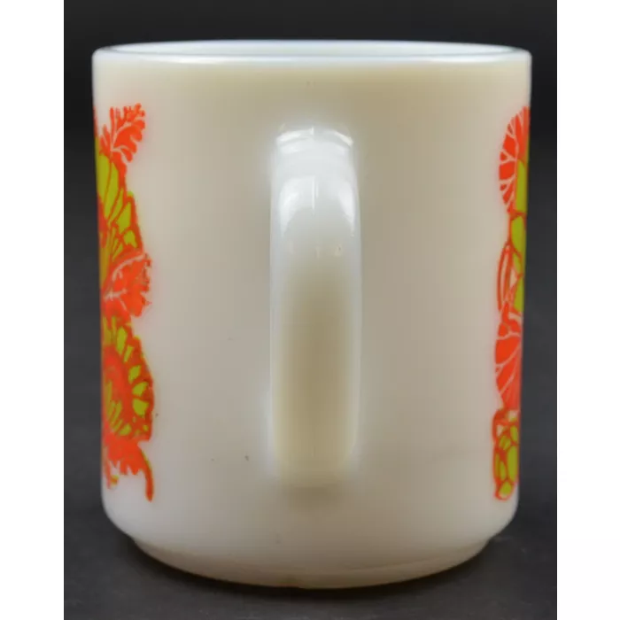 Vintage Milk Glass Floral Pattern Stackable Coffee Mug - 3.375" Tall
