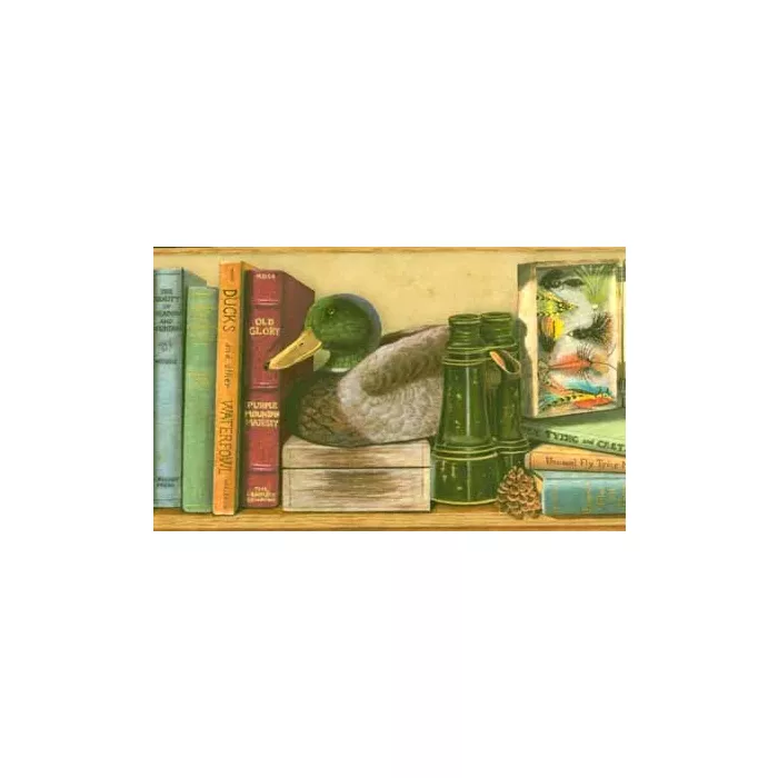 Ducks Fishing Lures and Books Wallpaper Border