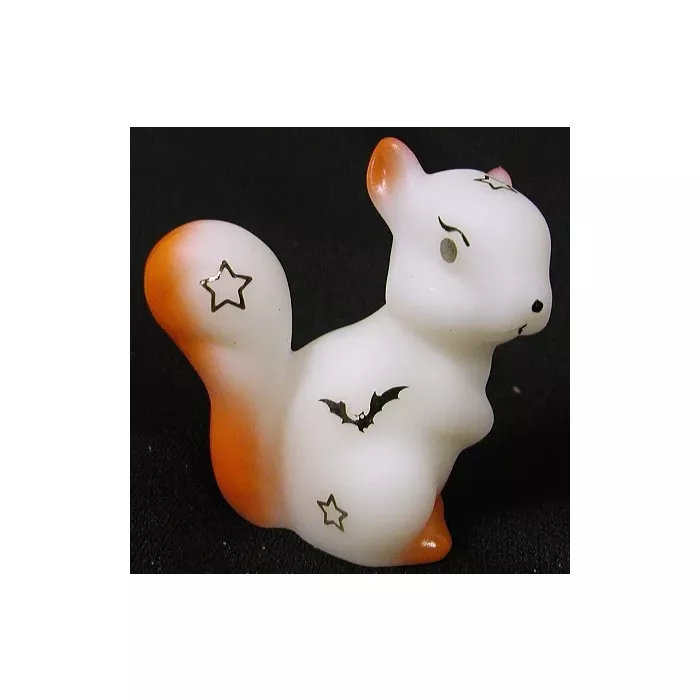 Fenton Solid Glass Squirrel - Sand Carved and Airbrushed with Halloween - 2 3/4" in height