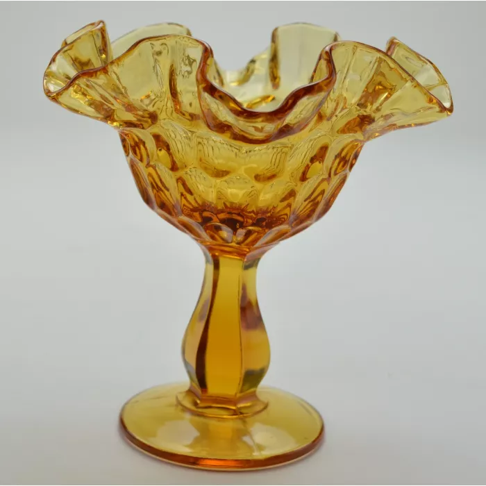 Fenton Art Glass Round Compote - Thumbprint (Colonial) Amber - 6" Tall