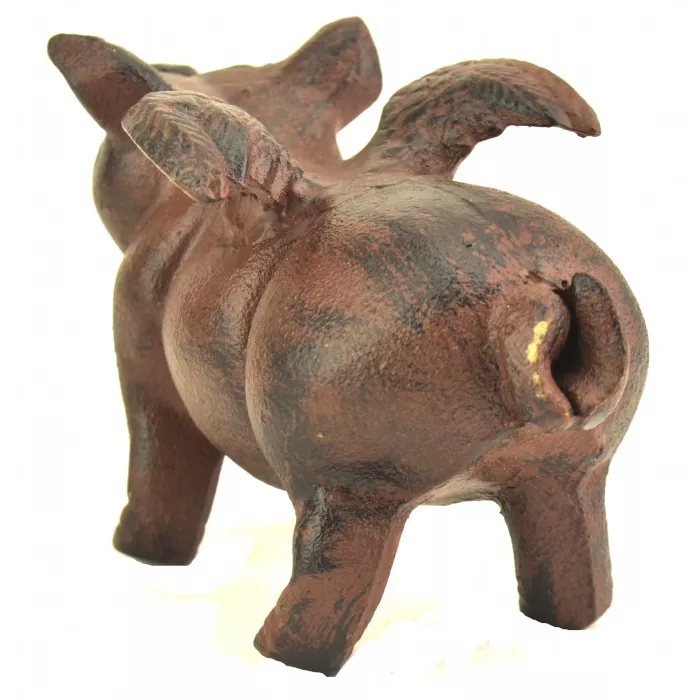 Decorative Metal Sculpture - Flying Pig With Wings - Rust Finish - 4.5" Tall