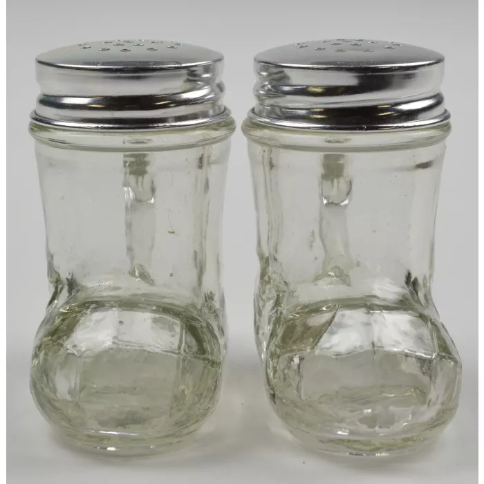 Clear Glass Boot Shaped Salt & Pepper Shakers - 2.375" Tall