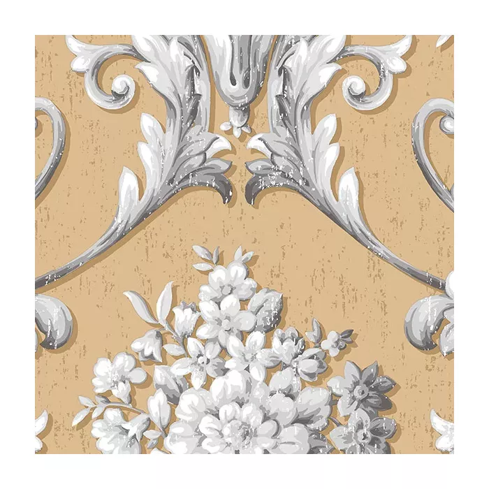 Floral Damask Wallpaper Metallic Gold, Grey Norwall Wallcovering CS35623