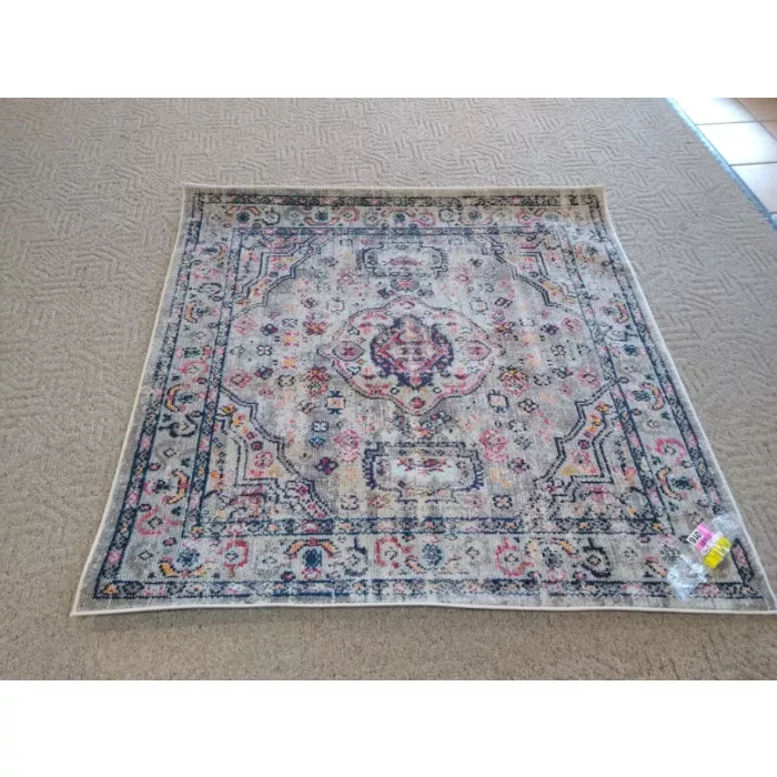 Kaidence Oriental Gray/Blue/Orange Area Rug - Square 5ft