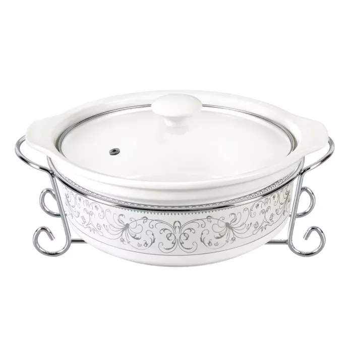 D'Lusso Designs Deco Design Eleven Inch Round Casserole With Metal Stand