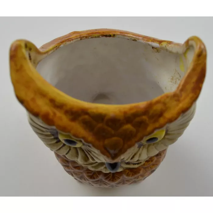 Brown Owl Ceramic Planter With Yellow Eyes - 6" Tall