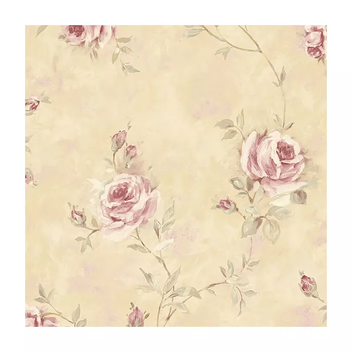 Painted Rose Trail Wallpaper Tan, Pink, Green Norwall Wallcovering RG35739