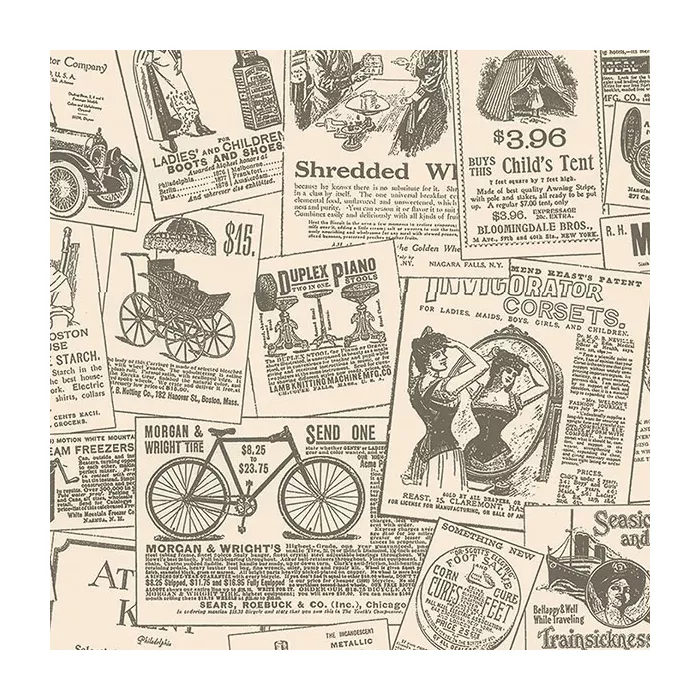 Newspaper Wallpaper Beige, Black Norwall Wallcovering KC28503