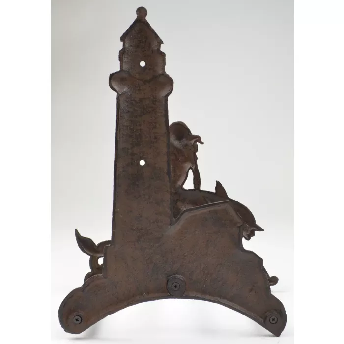 Cast Iron Hose Holder Featuring Lighthouse, Mermaid & Dolphin - 14" Tall